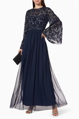 Buy Maya Blue Floral Embellished Tulle Maxi Dress For Women Online Ounass Bahrain