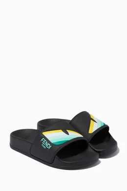 Buy Fendi Black Monster Eyes Slides in Rubber For Boys Online Ounass Bahrain