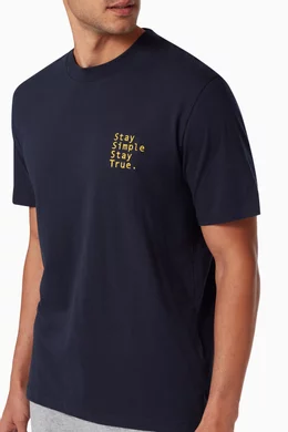 Buy Selected Homme Blue Chest Embroidery T-Shirt in Organic Cotton