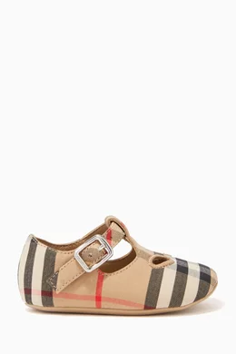 Buy Burberry Neutral T-bar Shoes in Vintage Check Cotton For