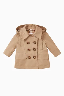 Buy Burberry Neutral Cotton Twill Hooded Trench Coat For Baby Girls Online Ounass Bahrain