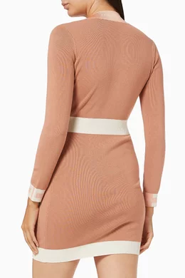 Buy Elisabetta Franchi Rose Gold Cardigan Dress with Logo Intarsia in Viscose Knit For Women Online Ounass Bahrain