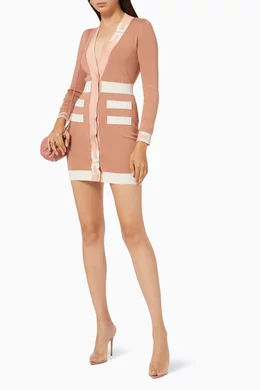 Buy Elisabetta Franchi Rose Gold Cardigan Dress with Logo Intarsia in Viscose Knit For Women Online Ounass Bahrain
