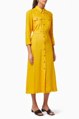 Buy Marella Yellow Penny Shirt Dress in Linen For Women Online Ounass Bahrain