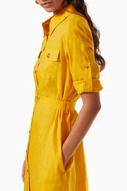 Buy Marella Yellow Penny Shirt Dress in Linen For Women Online Ounass Bahrain