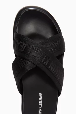 New Calvin Klein Black Logo Criss Cross Slides Calvin Klein | Shoes | Calvin Klein June2 Woven Crisscross  main image 3