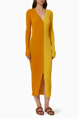 Buy Staud Yellow Shoko Sweater Dress in Ribbed Knit For Women Online Ounass Bahrain
