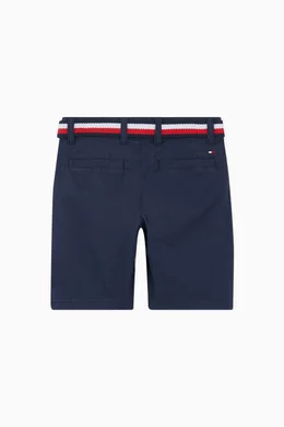 Buy Tommy Hilfiger Blue Essential Belted Chino Shorts in Stretch Organic Cotton For Boys Online Ounass Bahrain