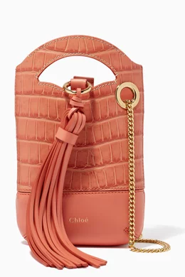 Buy Chloe Pink Small Walden Phone Pouch in Croco Embossed Shiny Calfskin For Women Online Ounass Bahrain