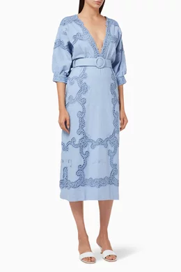 arella linen dress Petal & Pup USA Arella Maxi Dress - Brown Polka Dot