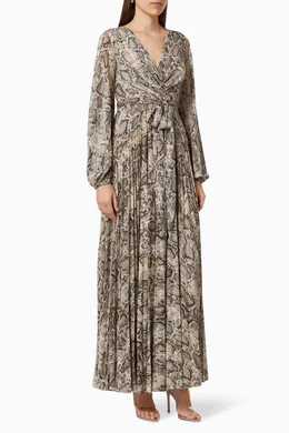 Buy NASS Brown Pleated Dress with Snakeskin Print For Women Online Ounass Bahrain