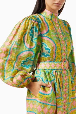 Buy Zimmermann Green Estelle Buttoned Midi Dress in Linen For Women Online  | Ounass Bahrain