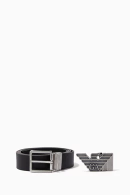 Buy Emporio Armani Black EA Interchangeable Buckle Reversible Belt in Leather For Men Online Ounass Bahrain
