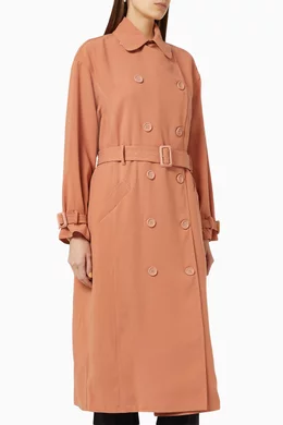 Buy Elisabetta Franchi Rose Gold Trench Coat in Ottoman Knit Fabric For Women Online Ounass Bahrain