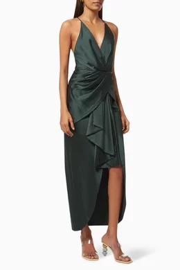 Buy Significant Other Green Lily Drape Dress in Crepe For Women Online Ounass Bahrain