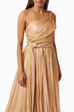 Buy Maria Lucia Hohan Gold Ora Gown in Metallic Mousseline For Women Online Ounass Bahrain