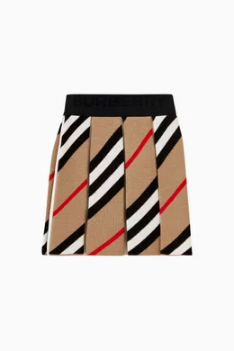Buy Burberry Neutral Pleated Skirt in Icon Stripe Wool Blend For Girls Online Ounass Bahrain