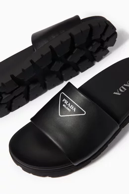 Buy Prada Black Logo Slides in Leather For Men Online Ounass Bahrain