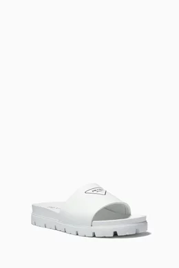 Buy Prada White Logo Slides in Leather For Men Online Ounass Bahrain