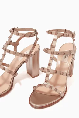 Buy Valentino Garavani Neutral Valentino Garavani Rockstud 90 Sandals in Metallic Leather For Women Online Ounass Bahrain