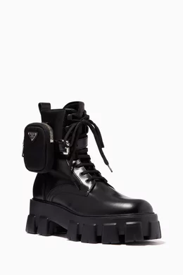 Buy Prada Black Monolith Combat Boots in Brushed Rois Leather Nylon For Women Online Ounass Bahrain