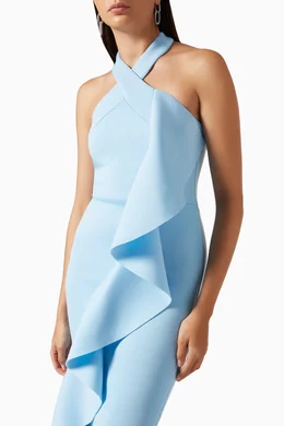 Buy Lavish Alice Blue Halter Cross Neck Dress in Scuba Crepe For Women Online Ounass Bahrain