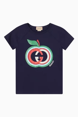 Buy Gucci Blue Interlocking G Apple T shirt in Cotton For Girls Online Ounass Bahrain