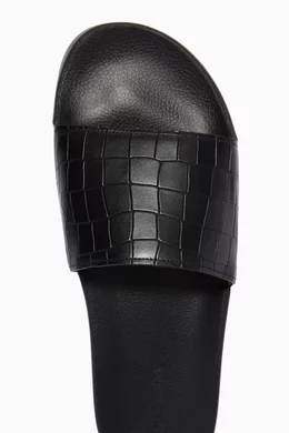Buy Magnanni Black Slide Sandals in Croc embossed Leather For Men Online Ounass Bahrain