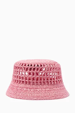 Buy Prada Pink Logo Bucket Hat in Raffia For Women Online 