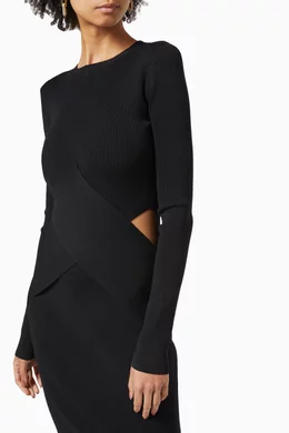 Buy SIR The Label Black Celena Draped Midi Dress in Ribbed Knit For Women Online Ounass Bahrain