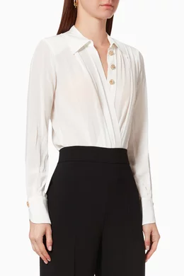 Buy Elisabetta Franchi White Crossover Bodysuit in Silk Crepe For