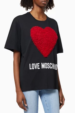 Buy Love Moschino Black Oversized 3D Heart Logo T-shirt in Cotton