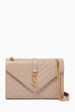 Buy SAINT LAURENT Neutral Medium Envelope Shoulder Bag in Mix Matelasse Grain de Poudre Embossed Leather For Women Online Ounass Bahrain