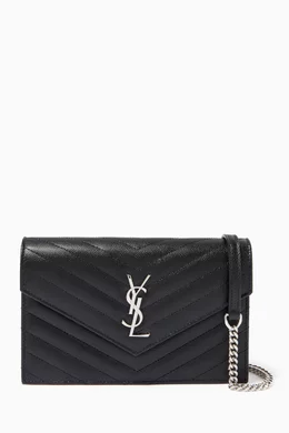 Buy SAINT LAURENT Black Monogram Envelope Chain Wallet in Grain de Poudre Embossed Leather For Women Online Ounass Bahrain