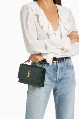 Buy SAINT LAURENT Green Sunset Chain Wallet in Croc embossed Shiny Leather For Women Online Ounass Bahrain