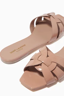 Buy SAINT LAURENT Neutral Tribute Flat Sandals in Patent Leather For Women Online Ounass Bahrain