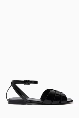 Buy SAINT LAURENT Black Tribute Flat Sandals in Patent Leather For Women Online Ounass Bahrain