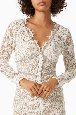 white christmas dresses Cream Tulle Lace Midi Dress – self-portrait-US main image 1