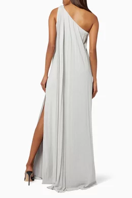 Buy HALSTON Silver Priya Pleated Gown in Shimmery Knit For Women Online Ounass Bahrain