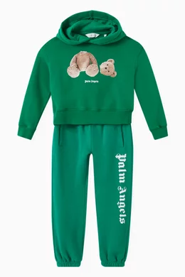 Buy Palm Angels Green Bear Hoodie in Cotton Terry For Boys Online