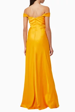 Buy Theia Yellow Melody Strapless Gown in Satin For Women Online Ounass Bahrain