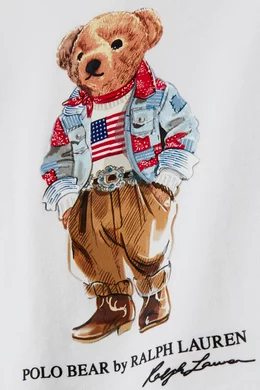 Buy Polo Ralph Lauren White Polo Bear Print T shirt in Cotton Jersey For Baby Girls Online Ounass Bahrain