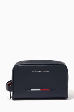 Buy Tommy Hilfiger Blue Essential Logo Pique Washbag in Faux Leather For Men Online Ounass Bahrain