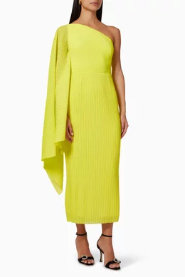 Buy Solace London Yellow The Lenna Midi Dress in Plisse Crepe For Women Online Ounass Bahrain
