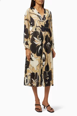 Buy Marella Neutral Grolla Pleated Dress in Crepe For Women Online Ounass Bahrain