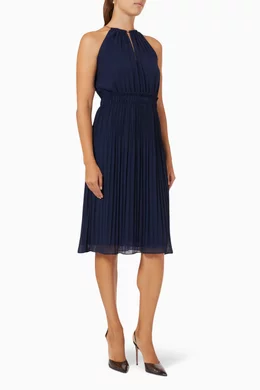 Buy Michael Kors Blue Chain neck Midi Dress in Pleated fabric For Women Online Ounass Bahrain