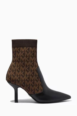 Buy Michael Kors Brown Shiloh Sock Boots in Logo Stretch Knit Leather For Women Online Ounass Bahrain