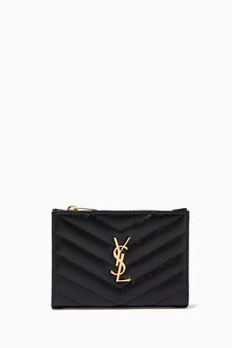 Buy SAINT LAURENT Black Cassandre Bi fold Zip Wallet in Matelasse Grain de Poudre Leather For Women Online Ounass Bahrain