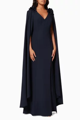 Buy Marchesa Notte Blue Sleeveless Cape Gown in Crepe For Women Online Ounass Bahrain