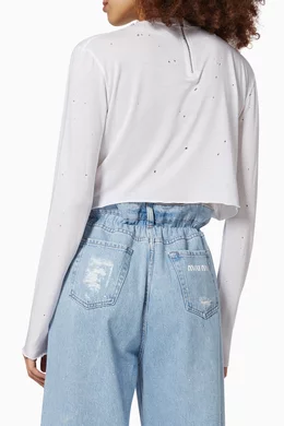 ★MiuMiu★ Embroidered Crop Cotton T-Shirt White Crystal MJN Buy Miu Miu Embroidered T-Shirt 'White/Crystal' - MJN383